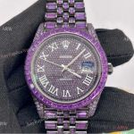 Swiss Clone Rolex Datejust Purple Diamond Iced Out Black Case Jubilee Watch